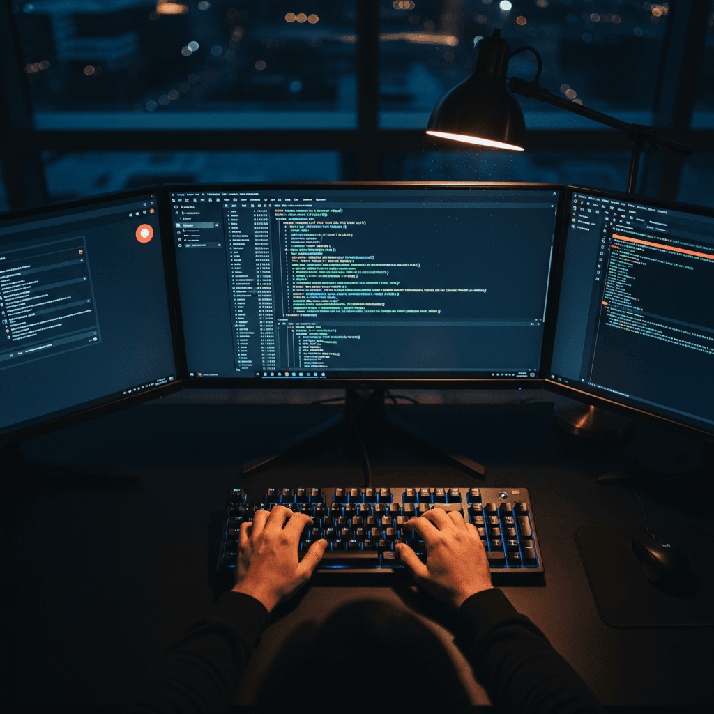 Software developer writing code in an integrated development environment